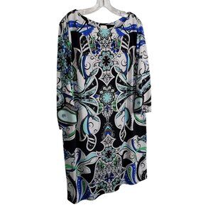 Chicos XL Size 3 Dress Paisley Floral Jersey Knit Intricate Print Vibrant Knee